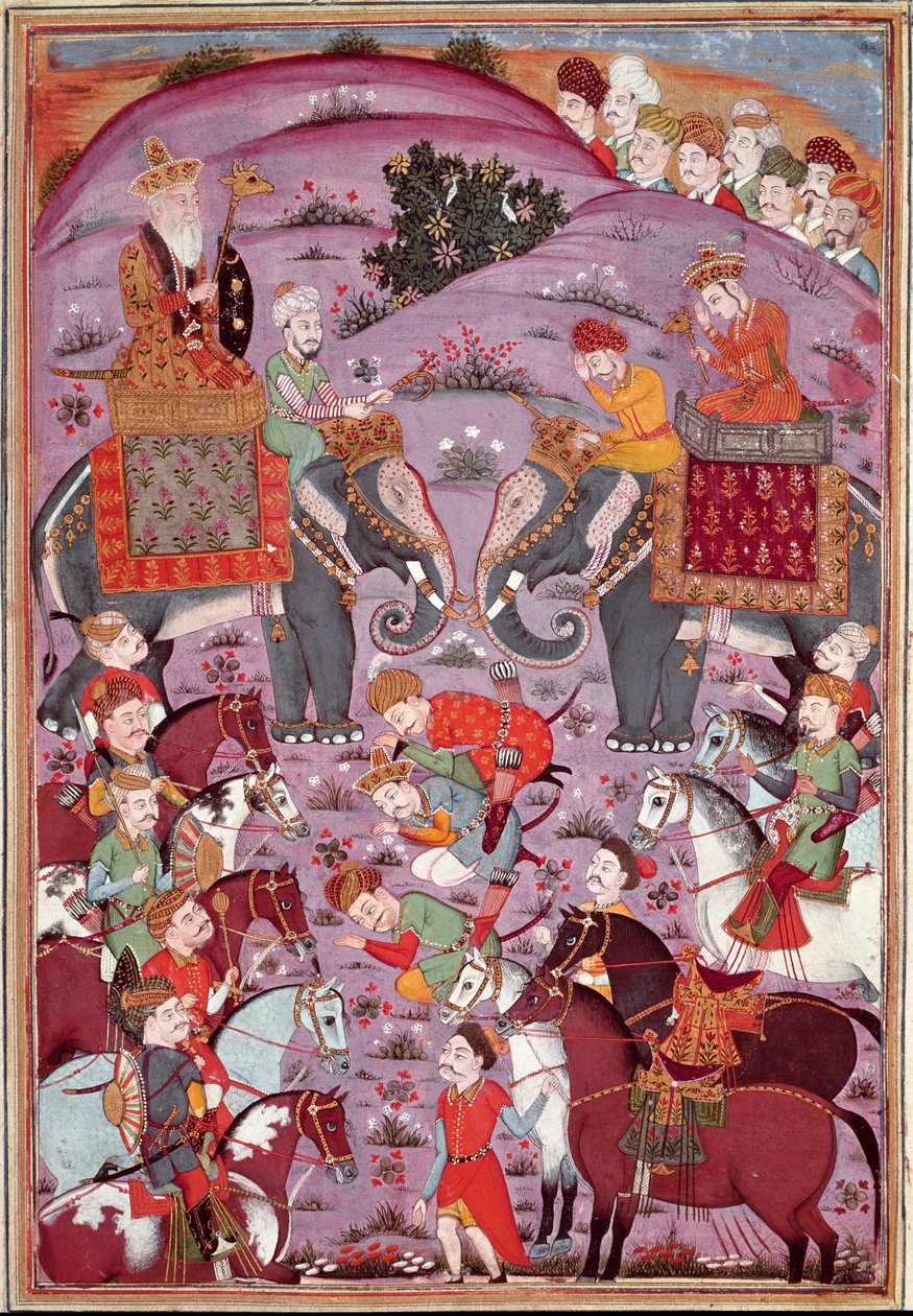 Sztuka islamu: „” Pierwsze spotkanie Roustama i jego Aieul Sama”” perska miniatura z rękopisu epickiego poematu „” Shahnameh”” (Shah Nama, Shahnama) (Księga Królów) autorstwa Ferdowsiego (Firdawsi lub Ferdawsi, lub Firdousi, ok. 940-około 1020) (ms. 607) C autorstwa Islamic School