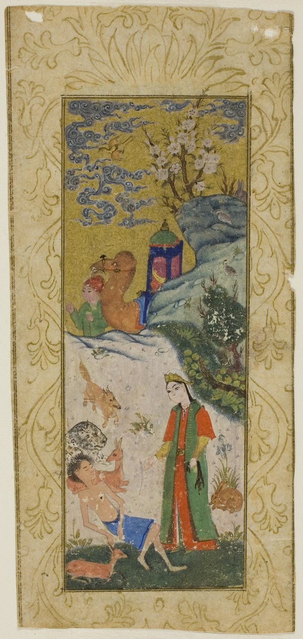 Layla Wizyta Majnun na pustyni, strona z kopii Khamsa z Nizami autorstwa Islamic School