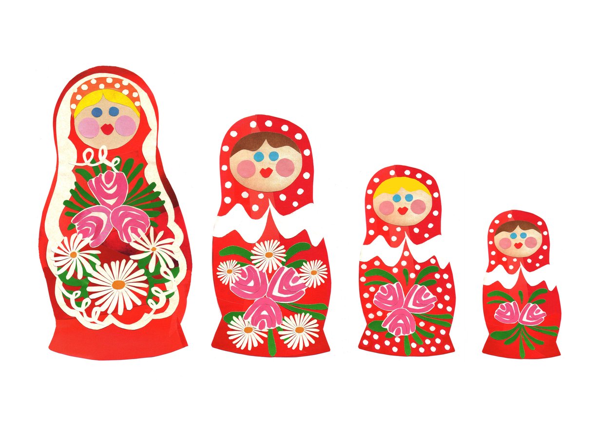 Rosyjskie lalki, 2014 (papier cięty) autorstwa Isobel Barber