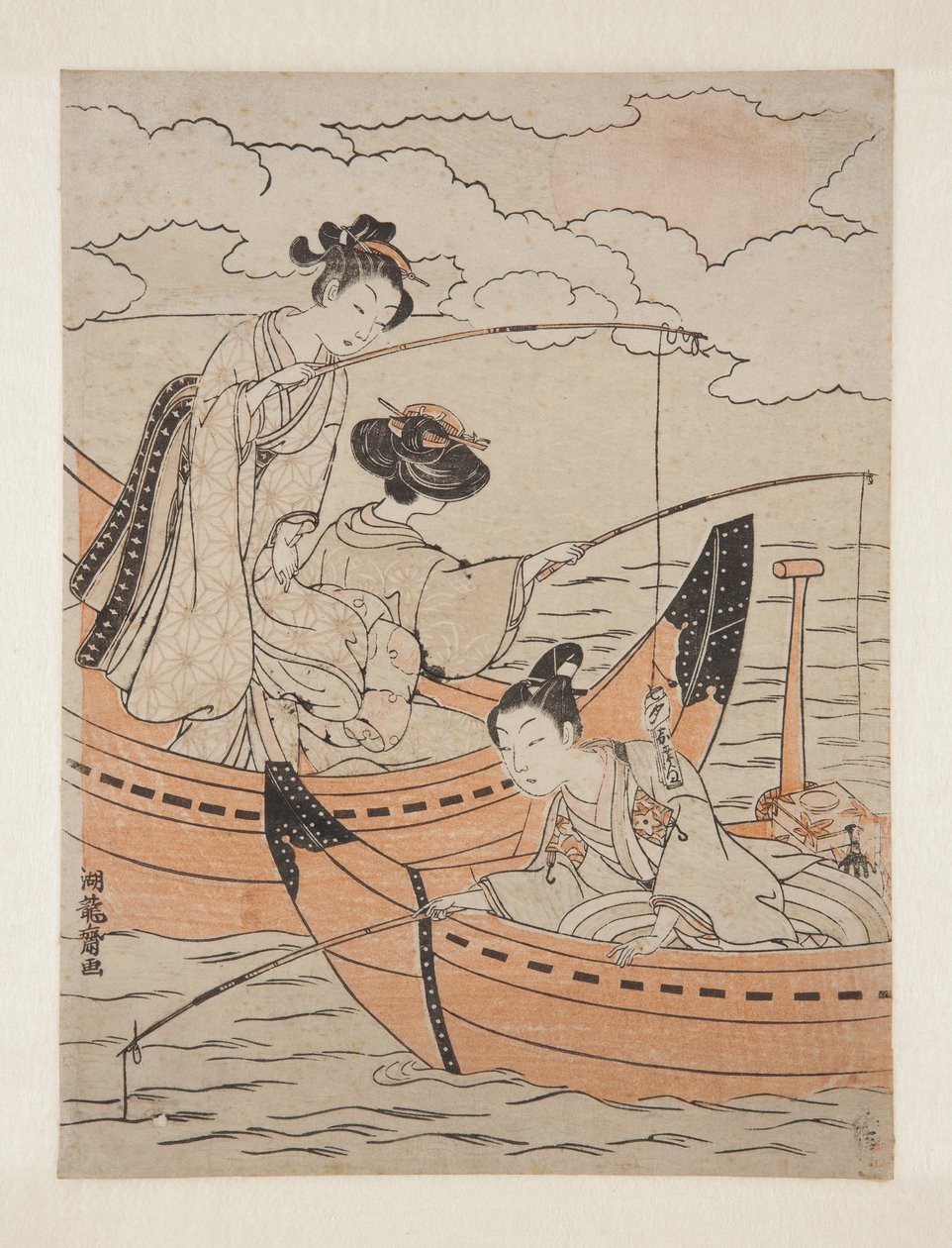 Boats of Love (Koi no fune) (kolorowy drzeworyt) autorstwa Isoda Koryusai
