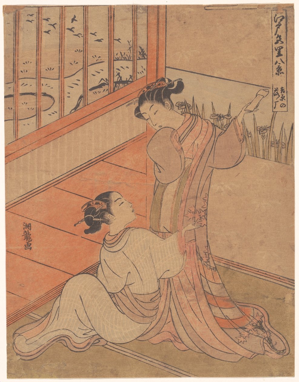 Lot dzikich gęsi w Yoshiwara autorstwa Isoda Koryusai