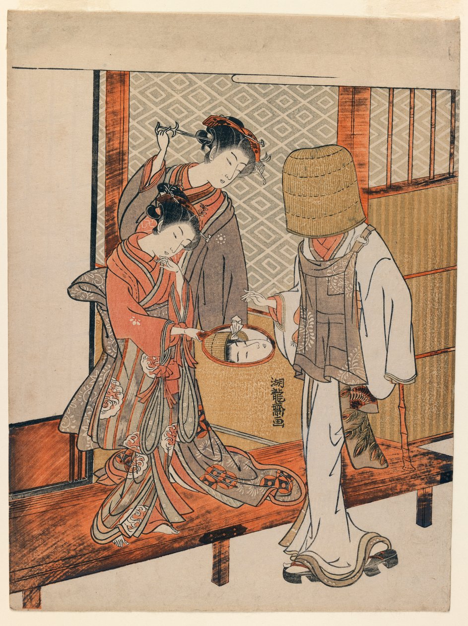 The Vain Disguise, ok. 1770 (kolorowy drzeworyt) autorstwa Isoda Koryusai