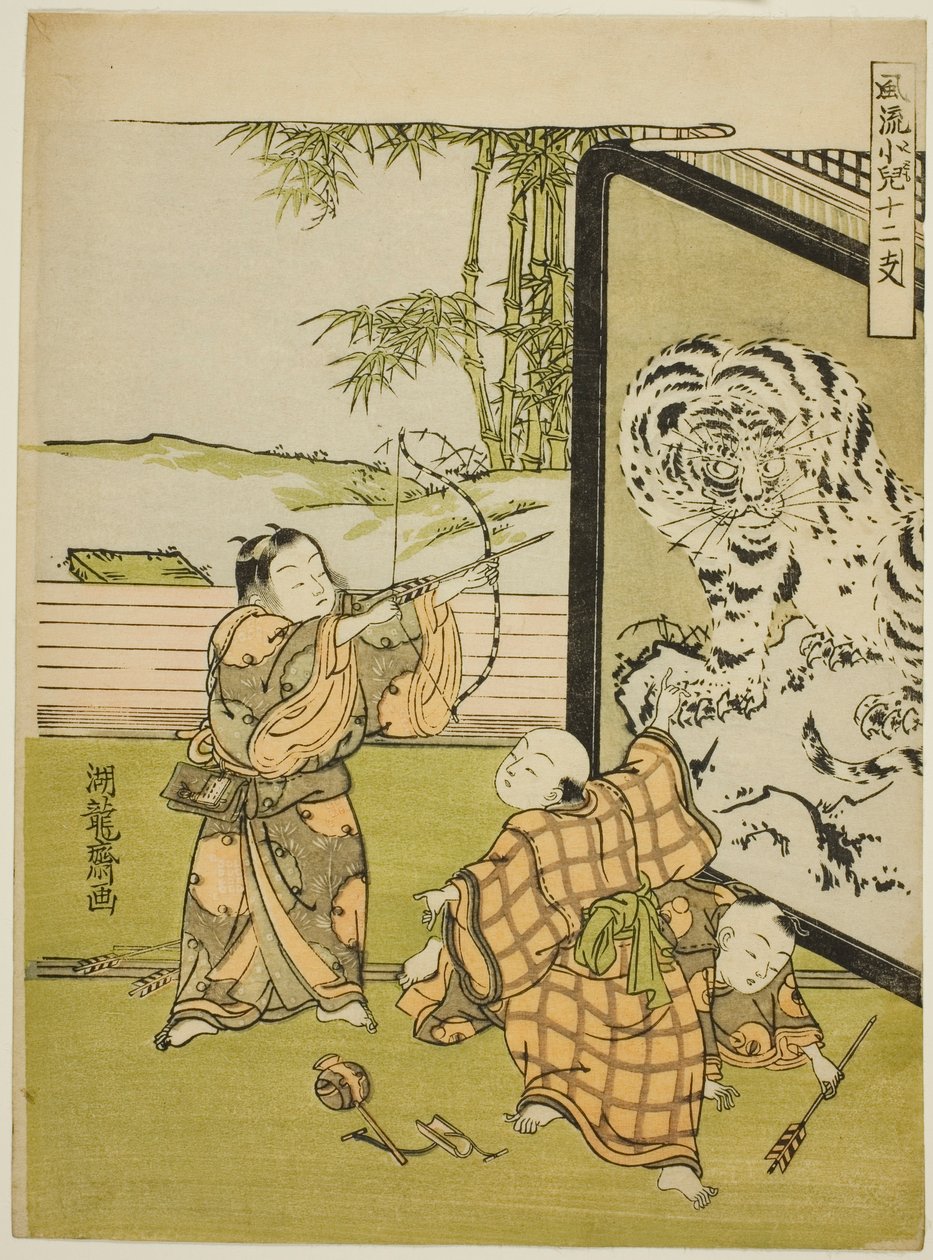 Tygrys z serii „Modne dzieci z dwunastoma znakami zodiaku (Furyu kodomo juni shi)” autorstwa Isoda Koryusai