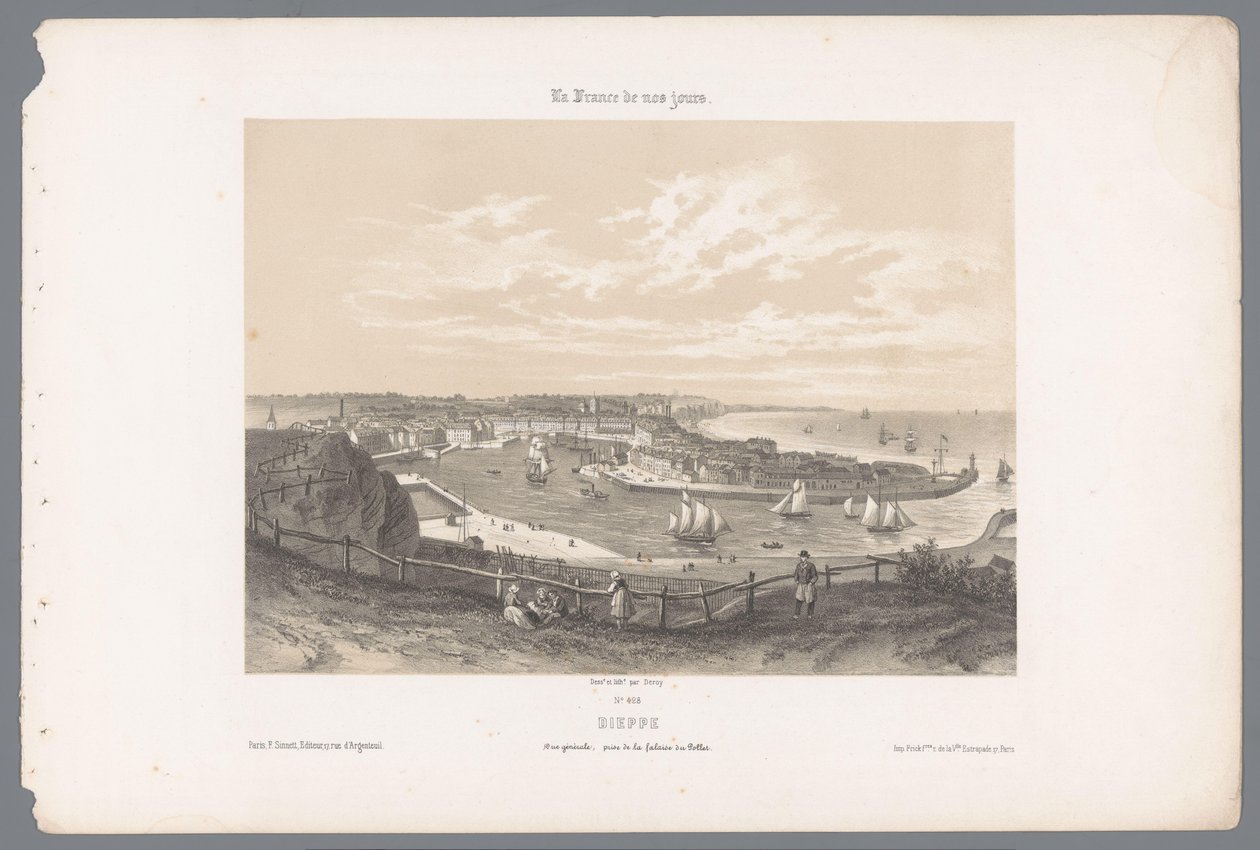Widok na Dieppe z klifu Pollet Dieppe. Vue générale, award de la falaise du Pollet (tytuł przedmiotu) Współczesna Francja (tytuł serii) La France de nos jours (tytuł serii na obiekcie) autorstwa Isodore Laurent Deroy