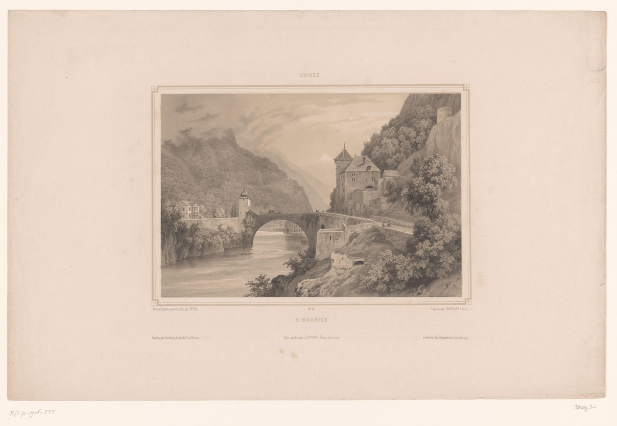 Widok Saint-Maurice w Szwajcarii St. Maurice (tytuł na obiekcie) Twarze w Szwajcarii (tytuł serii) Suisse (tytuł serii na obiekcie) autorstwa Isodore Laurent Deroy