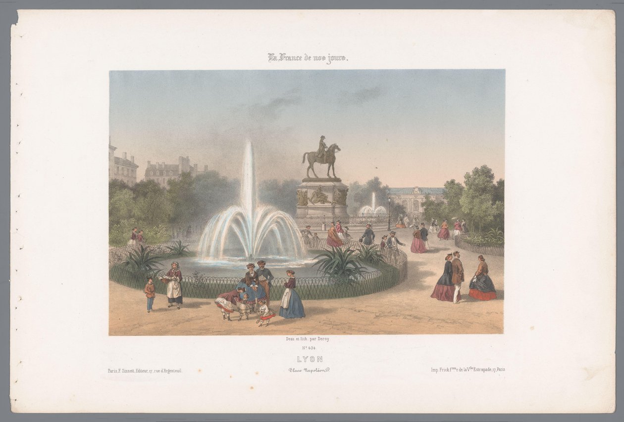 Zicht op de Place Napoleon te Lyon Lyon. Umieść Napoleona (tytuł na obiekcie) Hedendaags Frankrijk (tytuł serii) Francja dzisiaj (tytuł serii na obiekcie) autorstwa Isodore Laurent Deroy