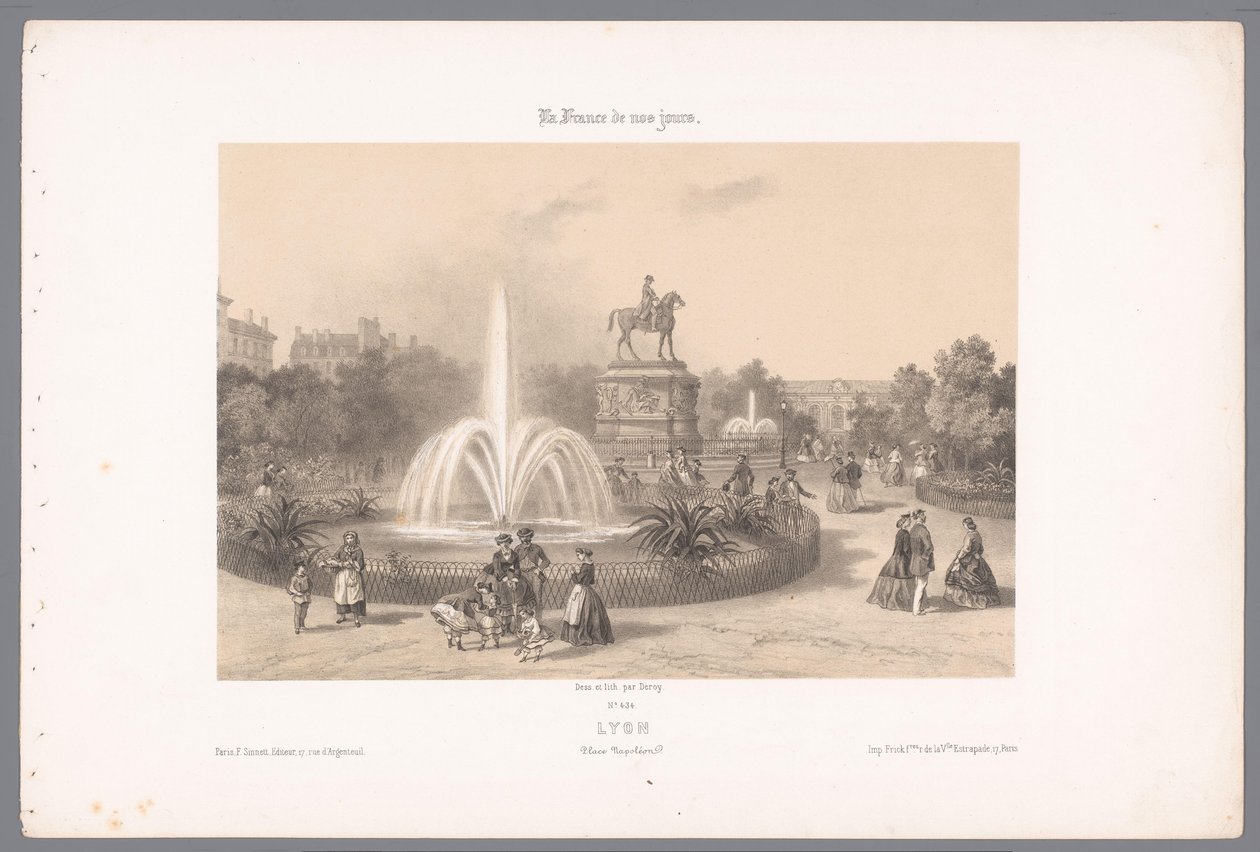 Zicht op de Place Napoleon te Lyon Lyon. Umieść Napoleona (tytuł na obiekcie) Hedendaags Frankrijk (tytuł serii) Francja dzisiaj (tytuł serii na obiekcie) autorstwa Isodore Laurent Deroy
