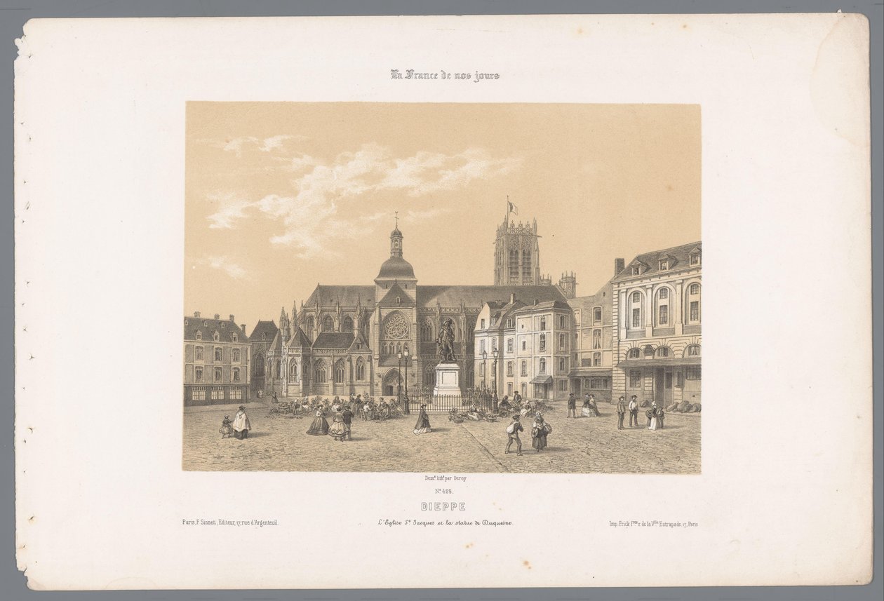 Widok na kościół Saint-Jacques i posąg Duquesne w Dieppe Dieppe. l