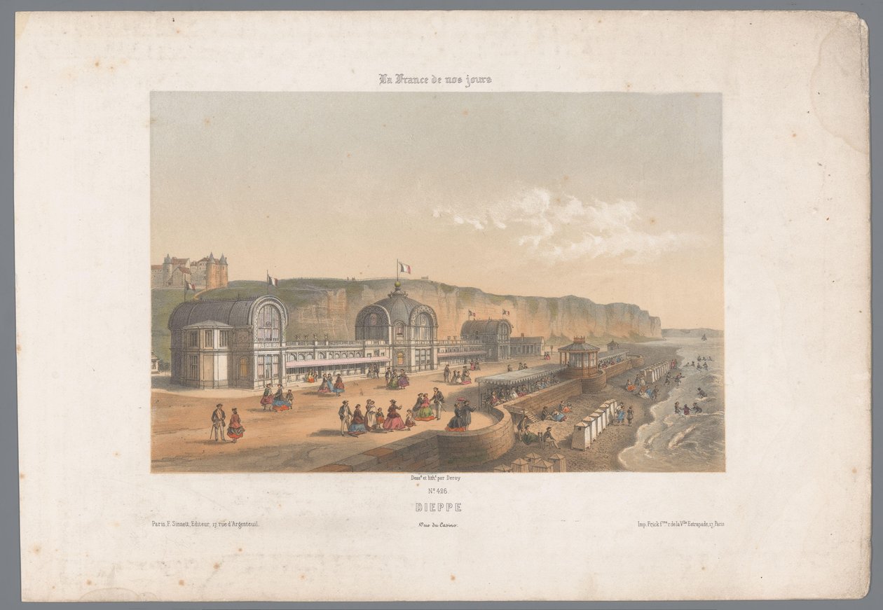 Widok na kasyno Dieppe Dieppe. Vue de Casino (tytuł na obiekcie) Współczesna Francja (tytuł serii) La France de nos jours (tytuł serii na obiekcie) autorstwa Isodore Laurent Deroy