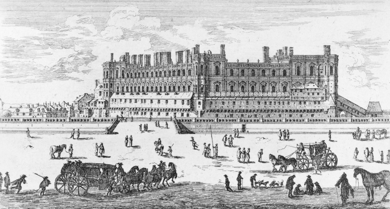 Widok na Chateau de Saint-Germain-en-Laye, 1658 (rycina) (zdjęcie bw) autorstwa Israël Silvestre the Younger