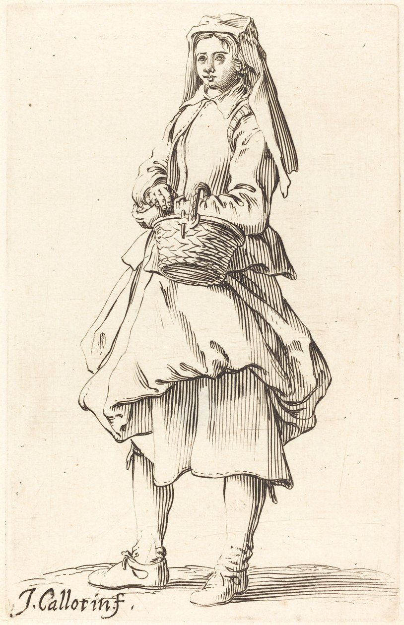 Wieśniaczka z koszem, zwrócona w lewo autorstwa Israel Henriet after Jacques Callot