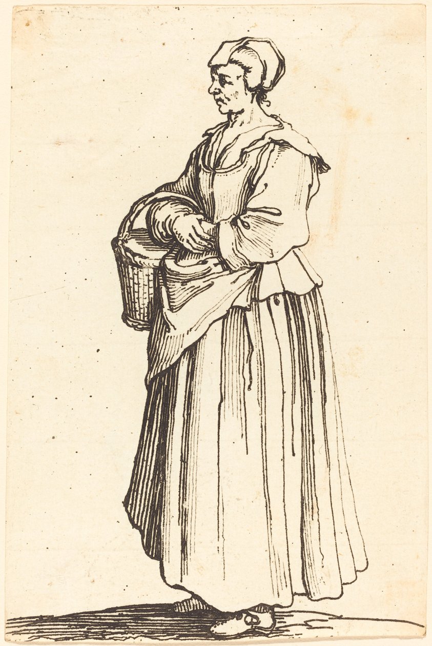 Wieśniaczka z koszem, z profilu, zwrócona w lewo autorstwa Israel Henriet after Jacques Callot