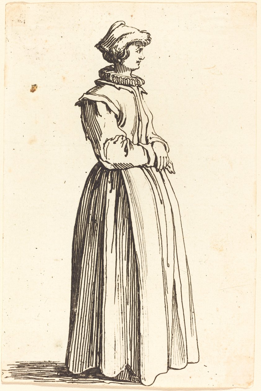 Młoda kobieta, z profilu, zwrócona w prawo autorstwa Israel Henriet after Jacques Callot