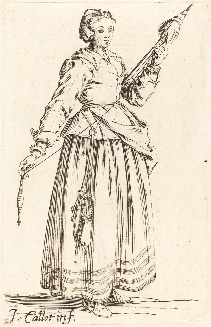 Młoda kobieta z kądzielą, zwrócona w prawo autorstwa Israel Henriet after Jacques Callot
