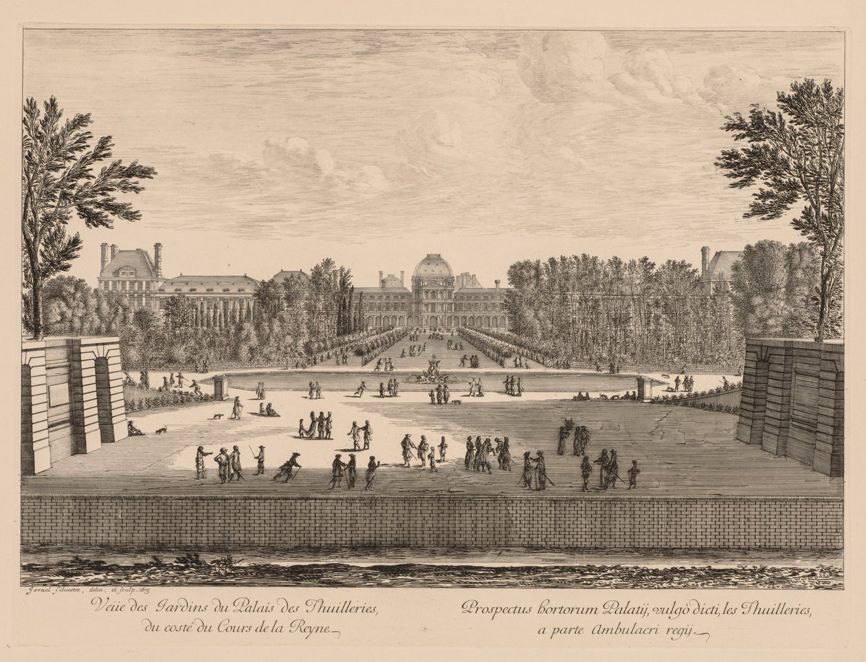 Widok na Pałac i ogrody Tuileries z dziedzińca Queens autorstwa Israël Silvestre