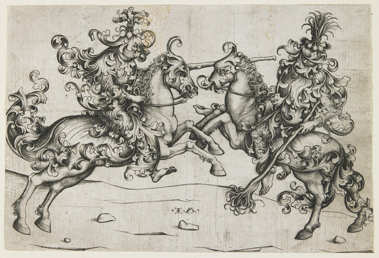 Joust of Two Wild Men, ok. 1480 r. autorstwa Israhel van Meckenem the younger