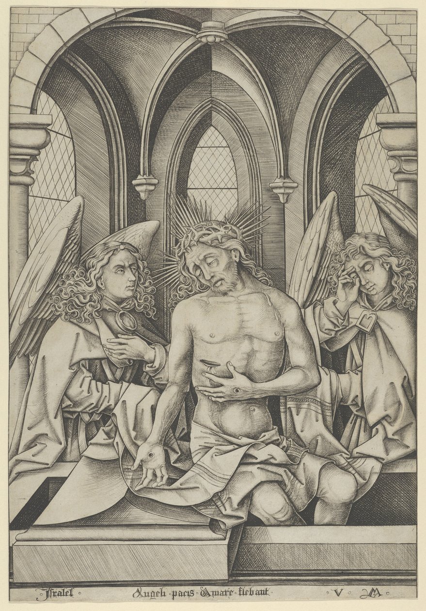 Chrystus jako mąż boleści między dwoma aniołami, ca. 1500., ca. 1500. autorstwa Israhel van Meckenem