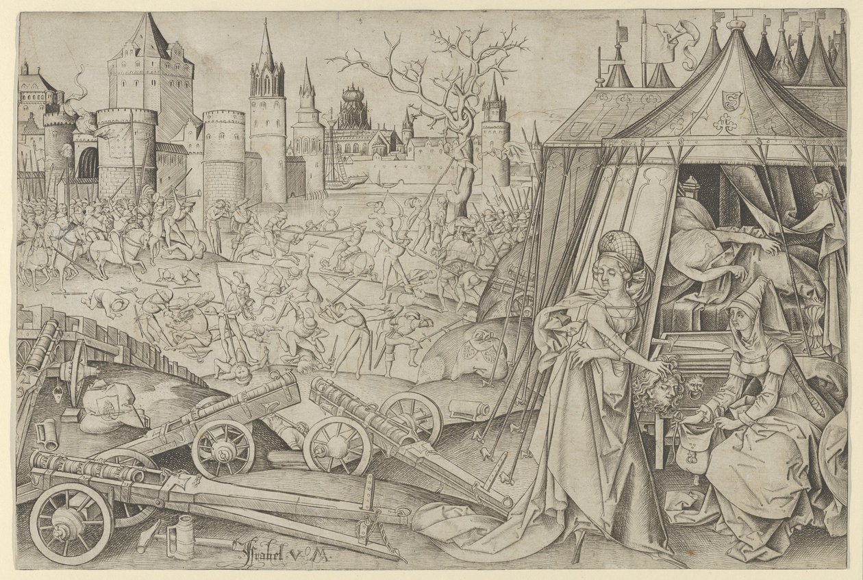 Judith z głową Holofernesa, n.d. autorstwa Israhel van Meckenem