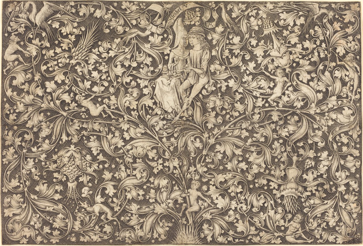 Ozdobny panel z dwojgiem kochanków, ok. 1900 r. 14901500. autorstwa Israhel van Meckenem
