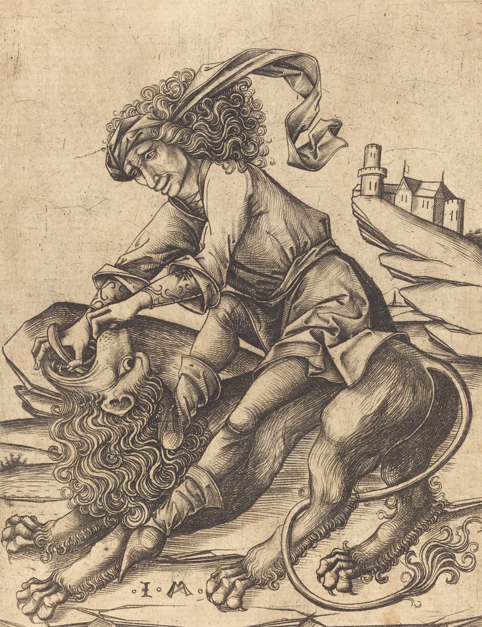 Samson i lew, c. 1475. autorstwa Israhel van Meckenem