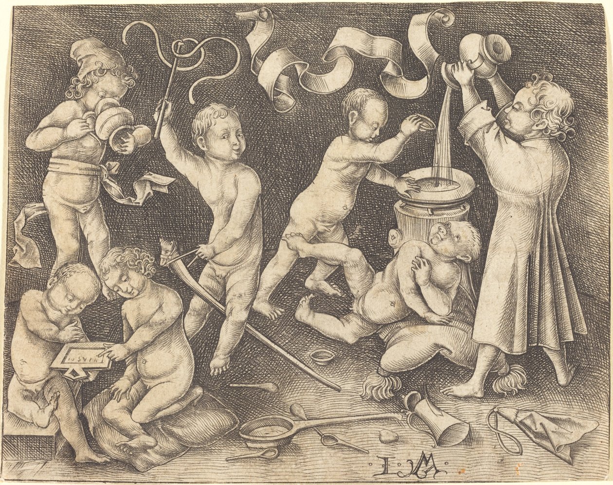 Siedmioro dzieci bawiących się, c. 1490. autorstwa Israhel van Meckenem