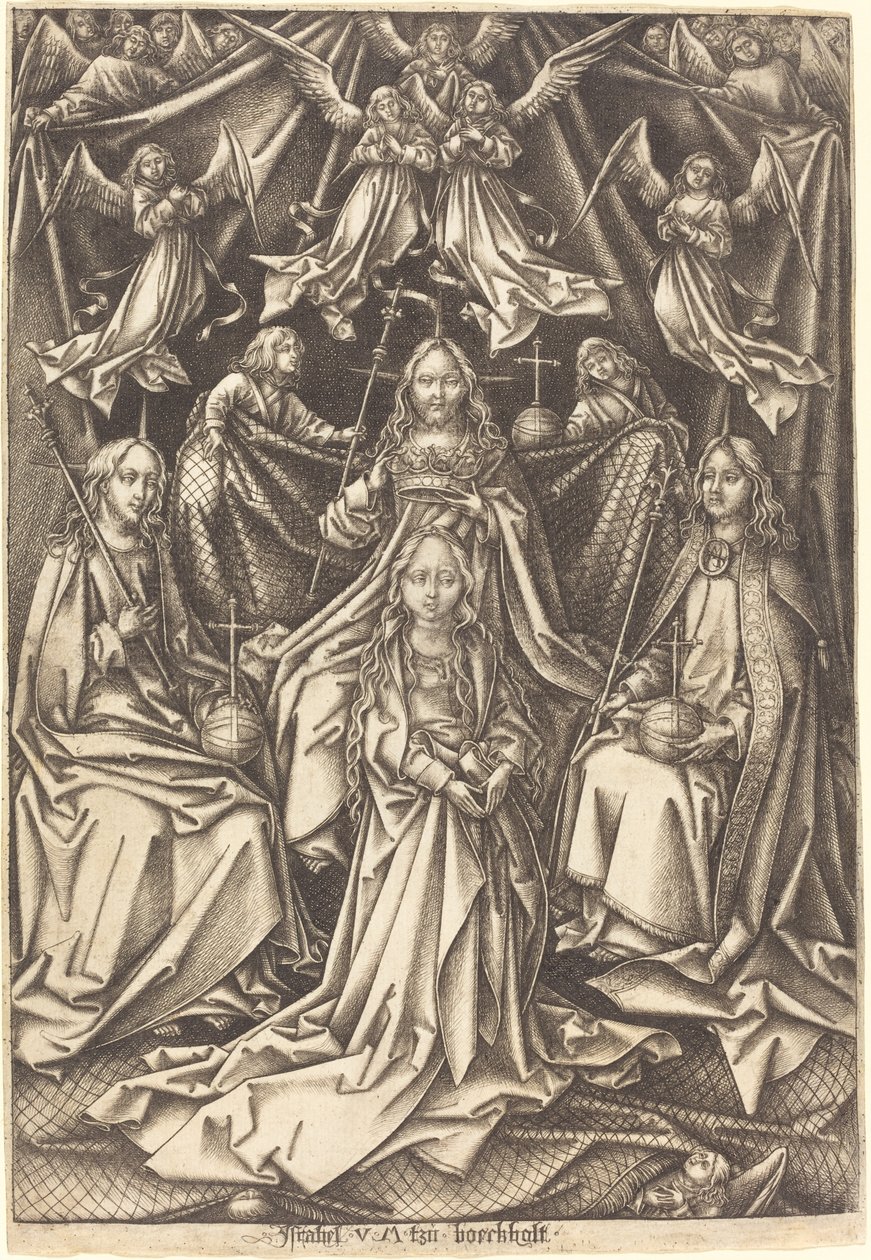 Koronacja Matki Boskiej, ok. godz. 14901500. autorstwa Israhel van Meckenem