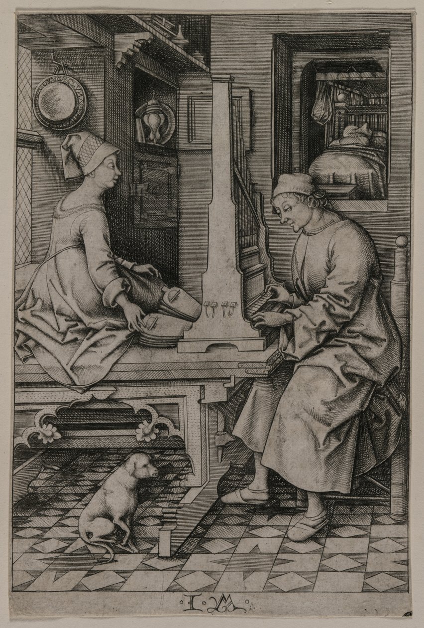 Organista i jego żona, 1495-1503. autorstwa Israhel van Meckenem