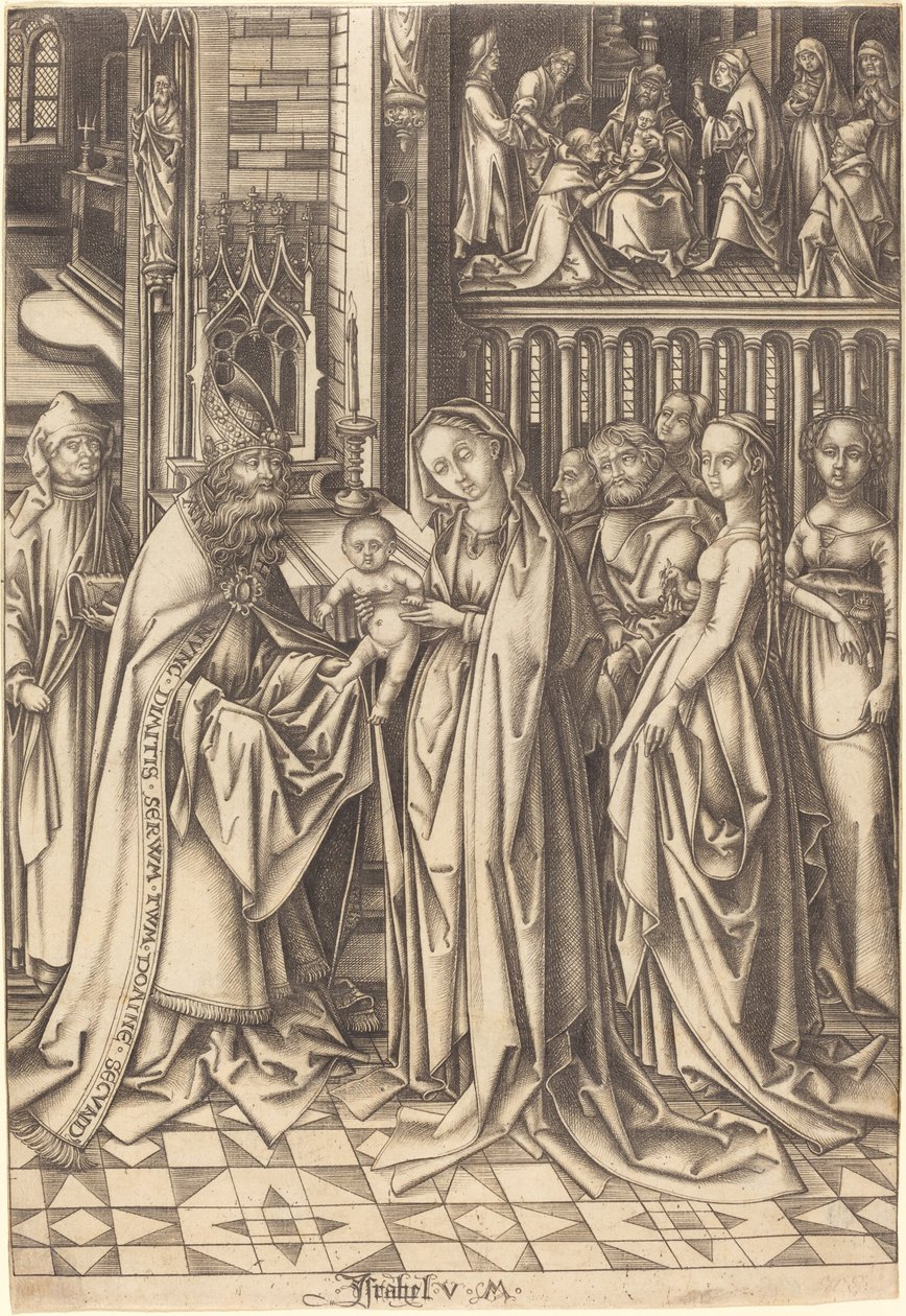 Ofiarowanie w świątyni, c. 14901500. autorstwa Israhel van Meckenem