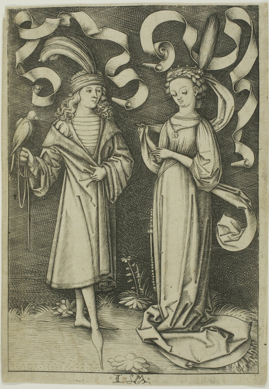 Sokolnik i dama autorstwa Israhel van Meckenem the younger
