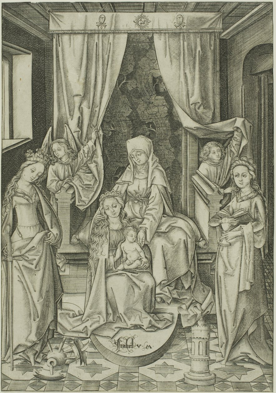 Madonna ze świętą Anną, świętą Katarzyną i świętą Barbarą autorstwa Israhel van Meckenem the younger