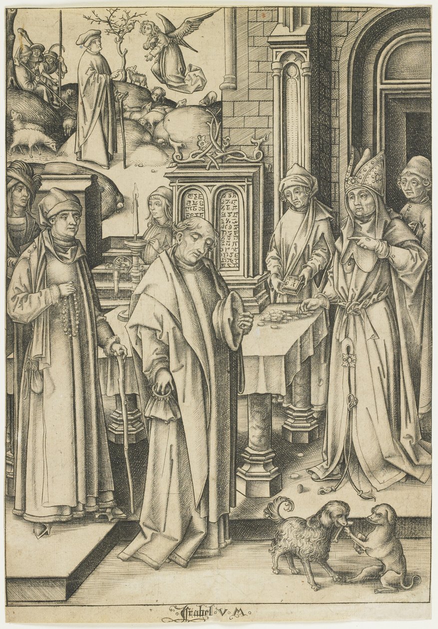 Arcykapłan odrzucający ofiarę Joachima, 1490-1500 autorstwa Israhel van Meckenem the younger