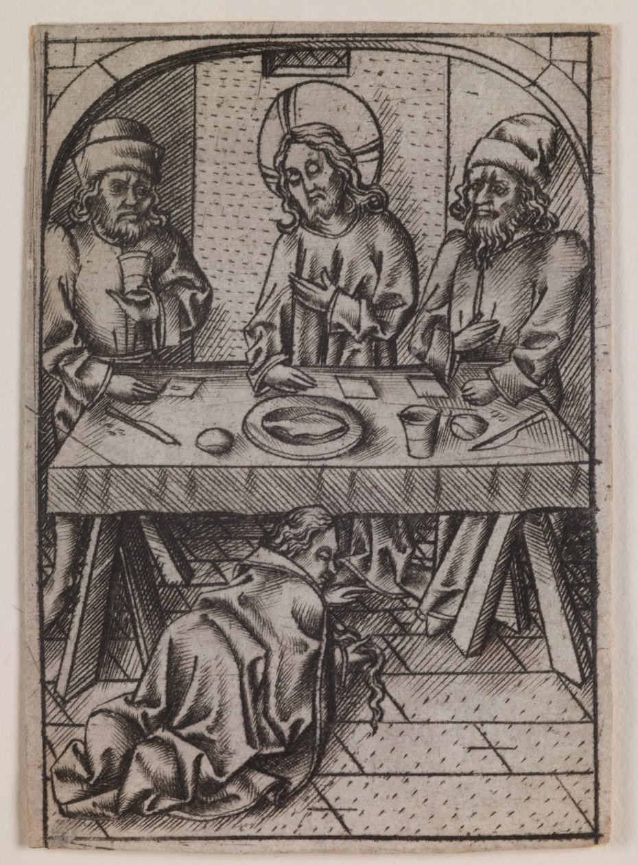 Maria Magdalena obmywająca stopy Chrystusa, ok. 1500 r. (rycina) autorstwa Israhel van the younger Meckenem