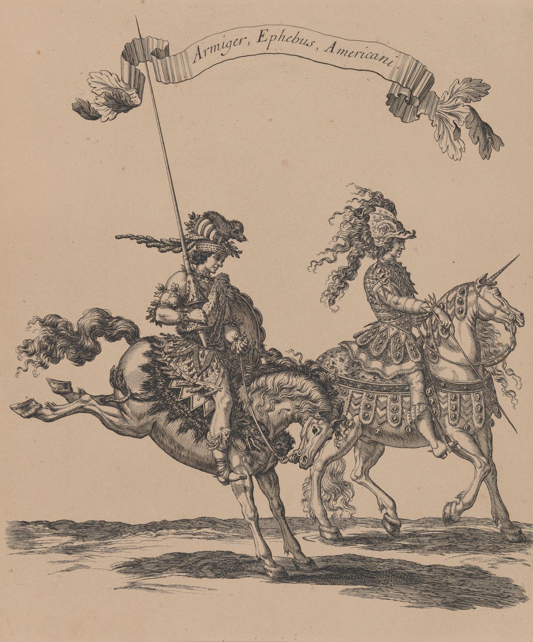 Armiger, Ephebus, Americani, z „Courses de Testes et de Bagues Faittes par Roy et pa..., 1662-70. autorstwa Israël Silvestre