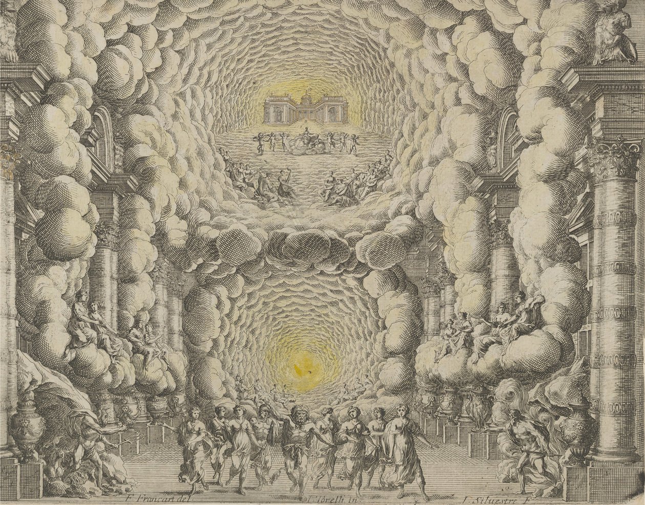 Projekt scenografii teatralnej Giacomo Torelli da Fano do baletu „Les Noces de...”, 1654 autorstwa Israël Silvestre
