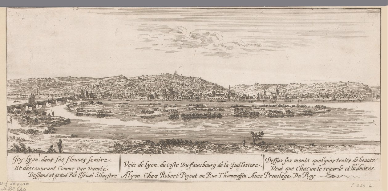 Widok na Lyon z przedmieściami Guillotière Veue de Lyon du coste Du fauxbourg de la Guillotiere (tytuł na obiekcie) autorstwa Israël Silvestre
