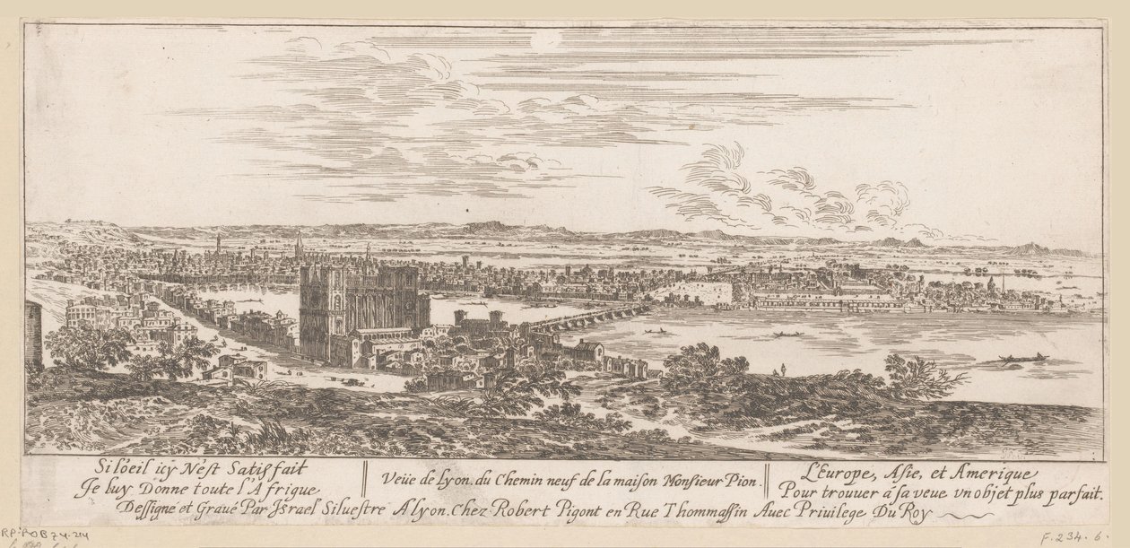 Widok na Lyon z domu pana Piona Veue de Lyon du Chemin neuf de la maison Monsieur Pion (tytuł na obiekcie) autorstwa Israël Silvestre