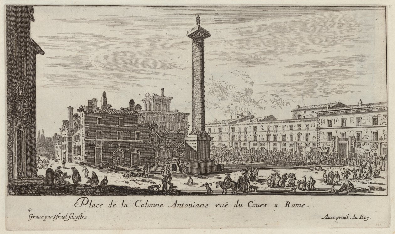 Place de la Colonne Antoniane rue du Cours w Rzymie autorstwa Israël Silvestre