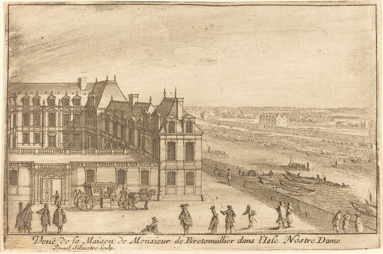 Widok Domu Monsieur de Bretonuiller na Isle Nostre Dame autorstwa Israël Silvestre