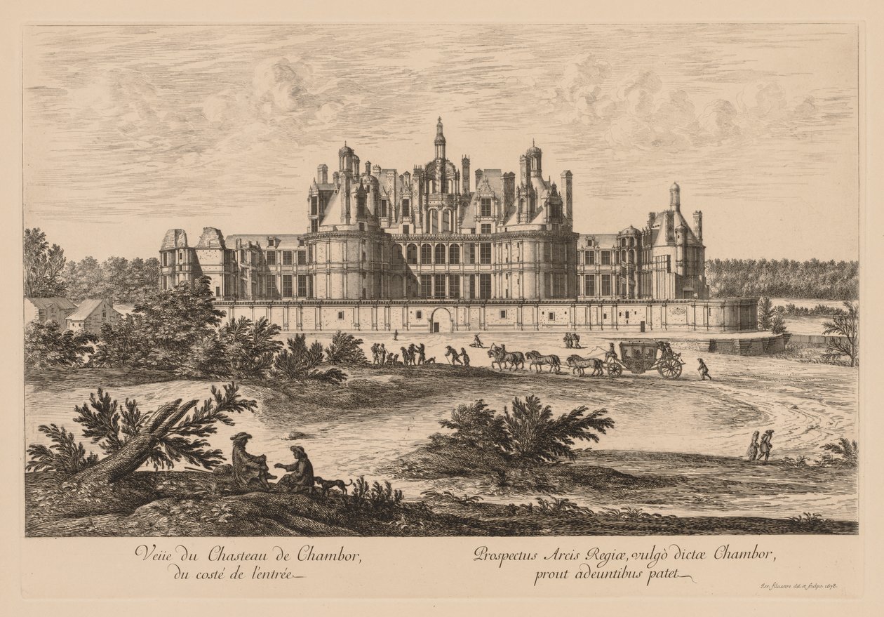 Widok na Château de Chambord, od strony wejścia, 1678. autorstwa Israël Silvestre
