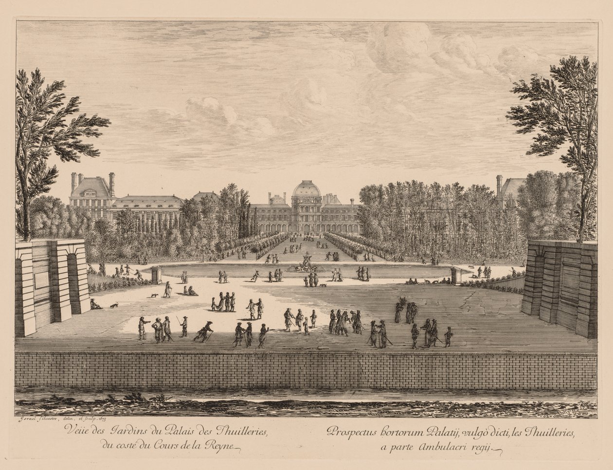 Widok na Pałac i Ogrody Tuileries od strony Cours la Reine, 1673. autorstwa Israël Silvestre