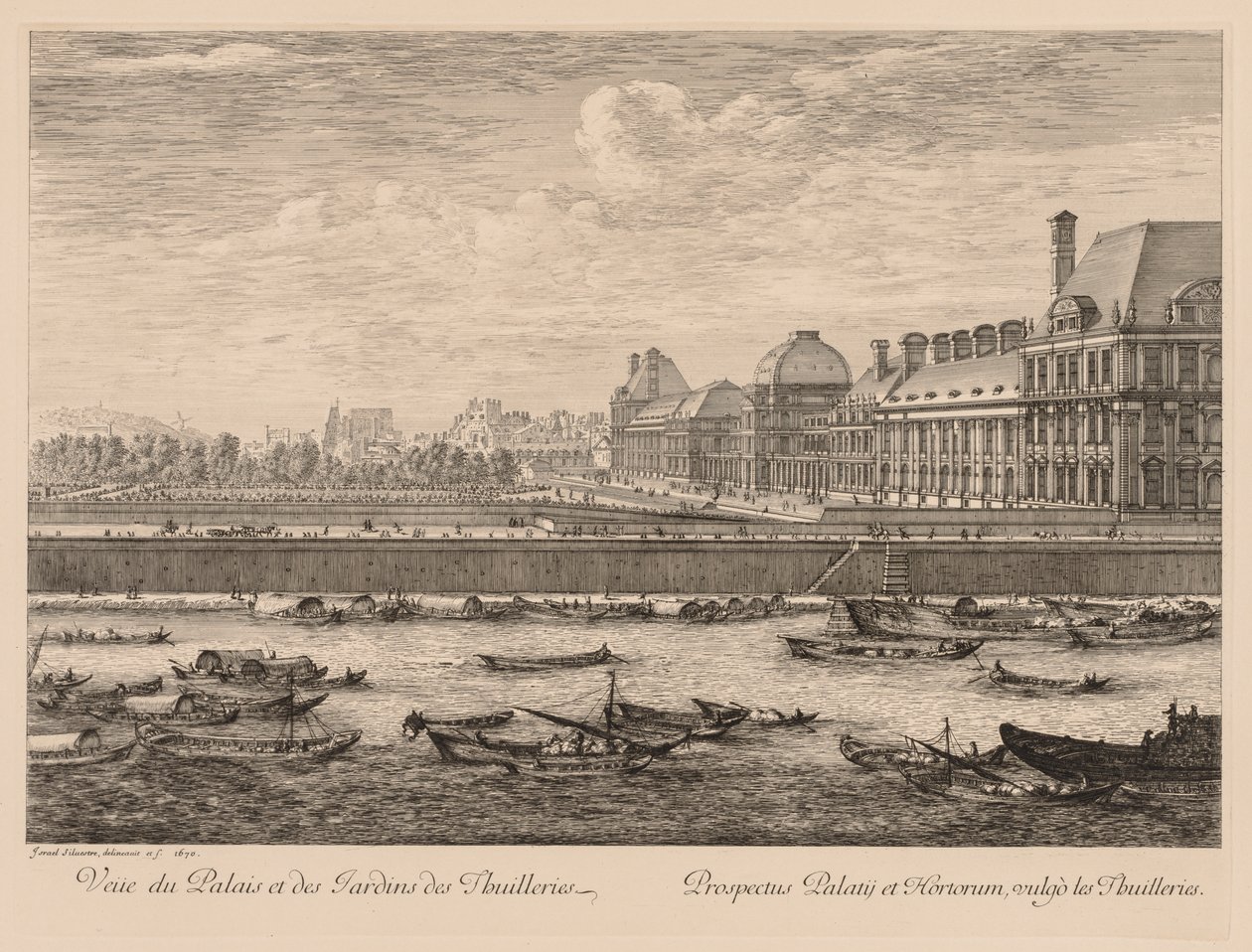 Widok na Pałac i Ogrody Tuileries od strony nabrzeża, 1670. autorstwa Israël Silvestre