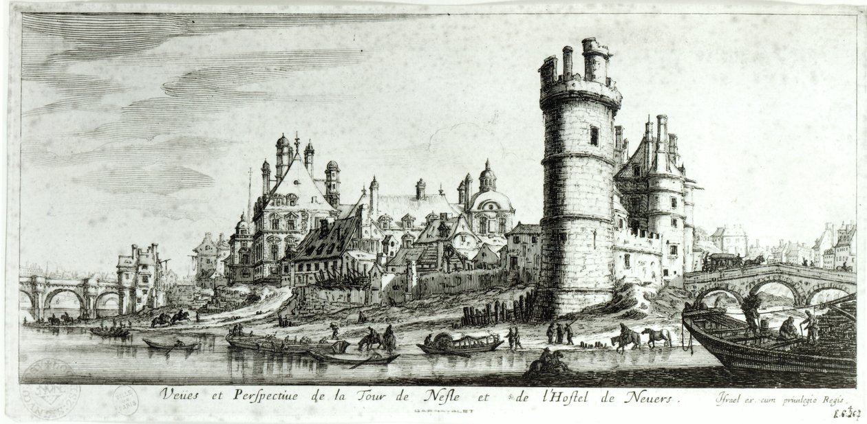 Widok perspektywiczny na Tour de Nesle i Hotel de Nevers autorstwa Israël Silvestre the Younger