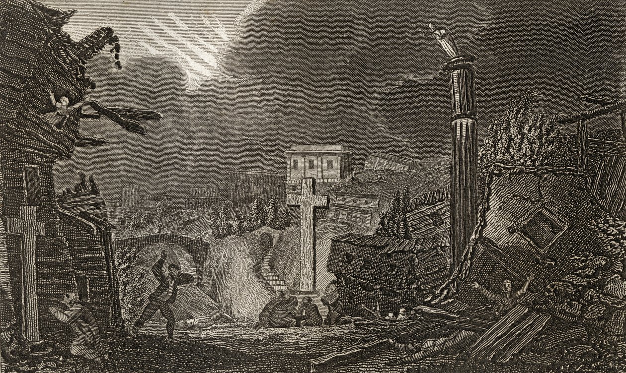 Rozpoczęcie trzęsienia ziemi w Mesynie w 1783 r. autorstwa Italian School