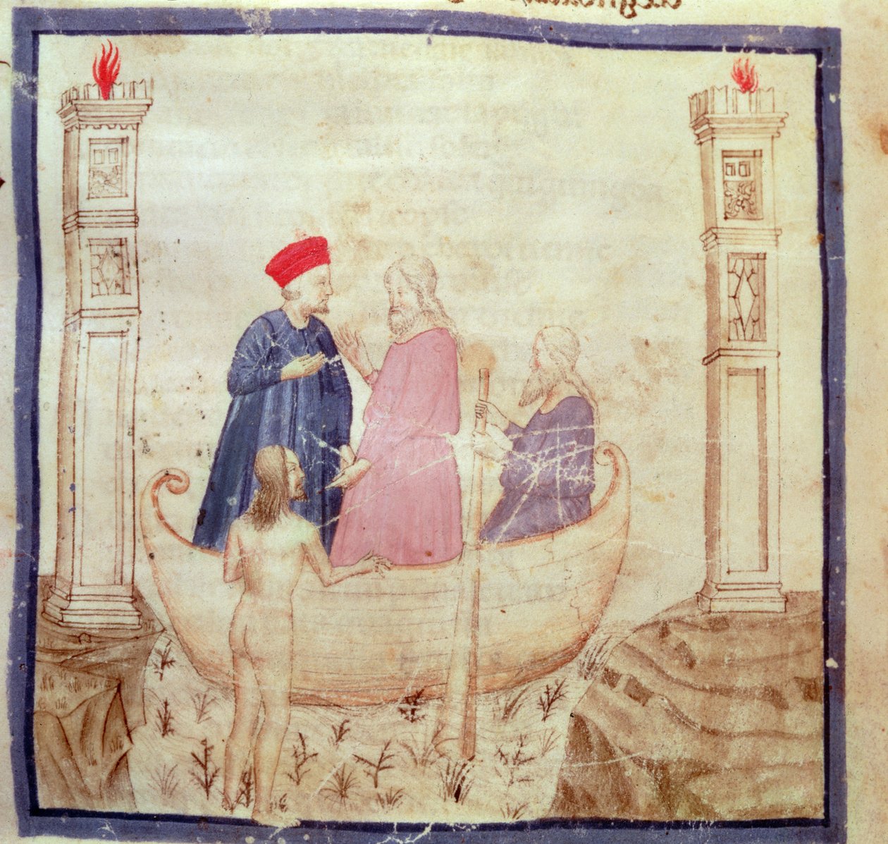 Dante i Virgil (70-19 pne) idą do piekła, z Boskiej komedii Dantego Alighieri (1265-1321) autorstwa Italian School