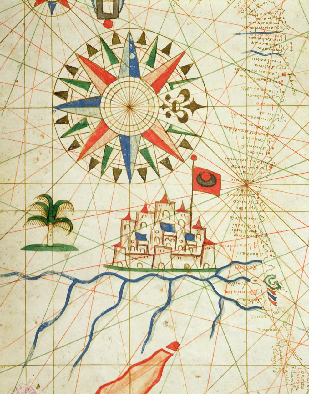 Egipt, rzeka Nil i Kair, z atlasu morskiego, 1646 (atrament na welinie) (szczegół z 330936) autorstwa Italian School