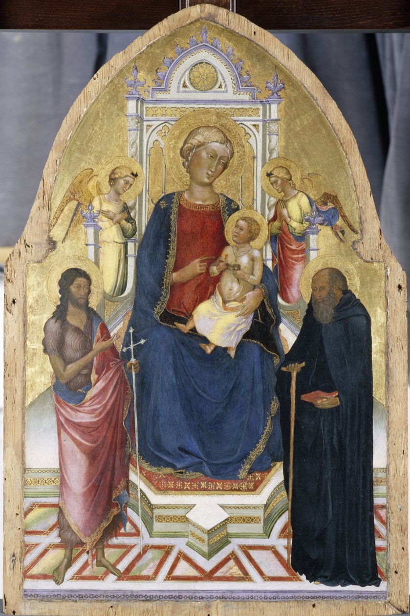 Madonna z Dzieciątkiem na tronie ze świętymi Janem Chrzcicielem i Antonim, ok. 1380-90 (tempera na drewnie sosnowym) autorstwa Italian School