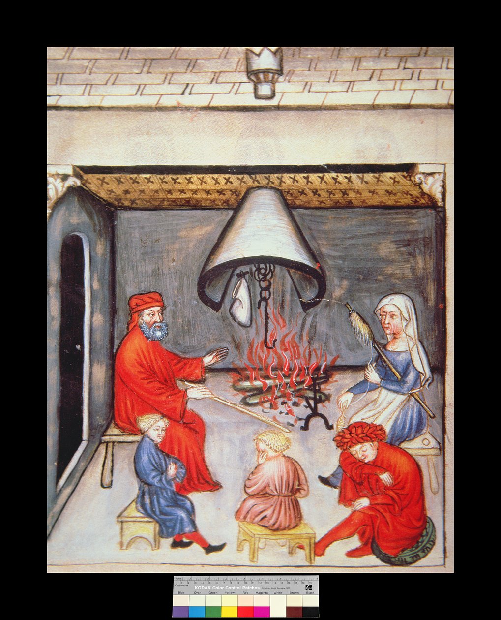 Fol.100v Rozmowa przed ogniem, ilustracja z Tacuinum Santiatis Codex Vindobonensis autorstwa Italian School