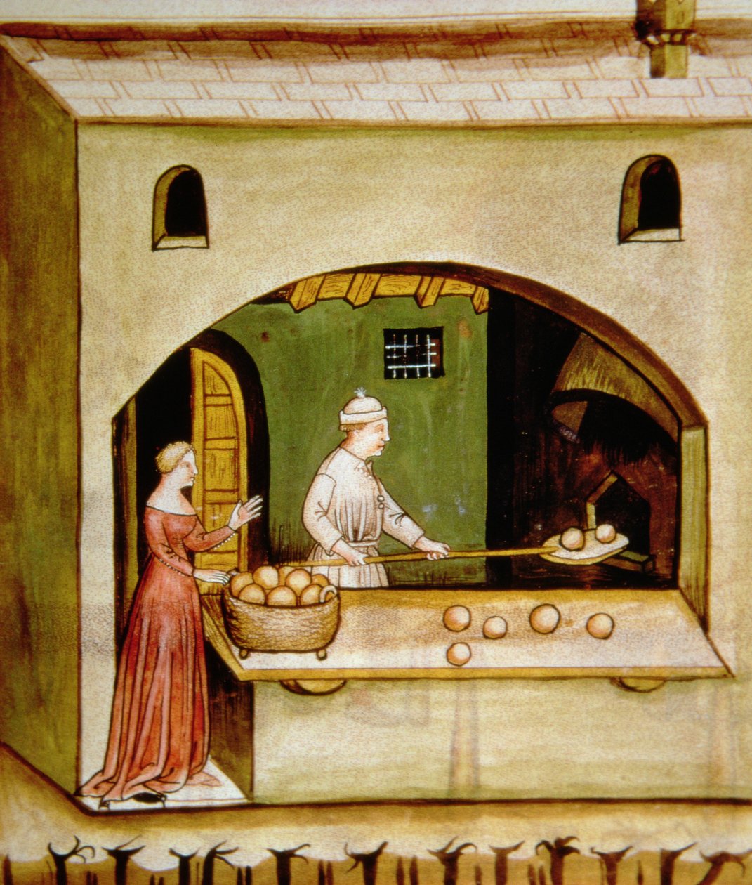 Fol.63r Pieczenie białego chleba, ilustracja z Tacuinum Sanitatis Codex Vindobonensis autorstwa Italian School