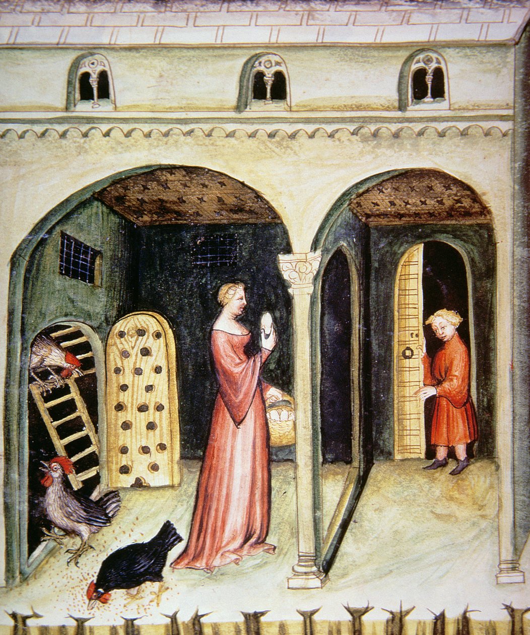 Fol.65v Chów kur, ilustracja z Tacuinum Santiatis Codex Vindobonensis autorstwa Italian School