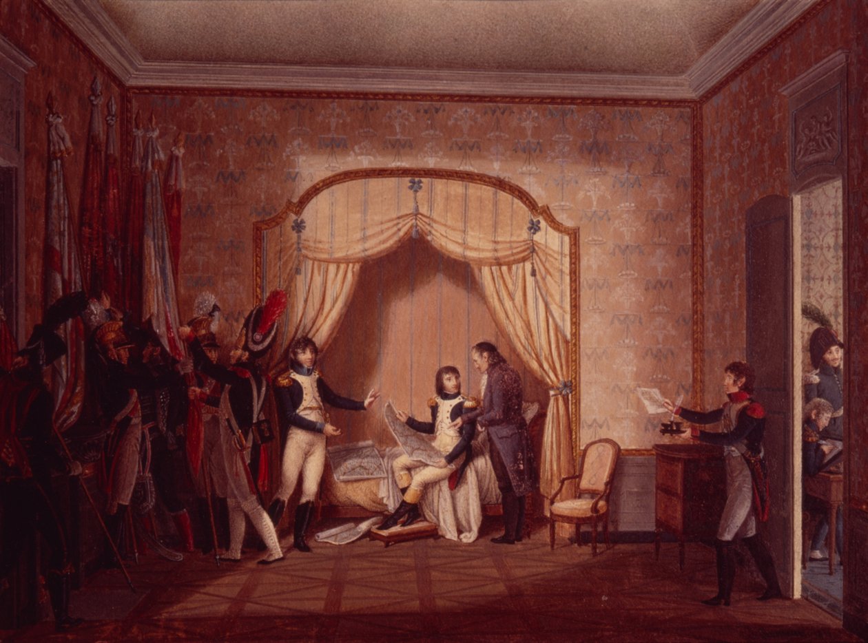 Generał de Marmont pokazuje Bonaparte zdobyte flagi Montenetto i Cossaria, 1796 autorstwa Italian School